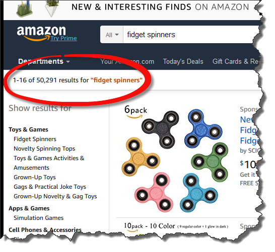 Amazon fidget spinners listing